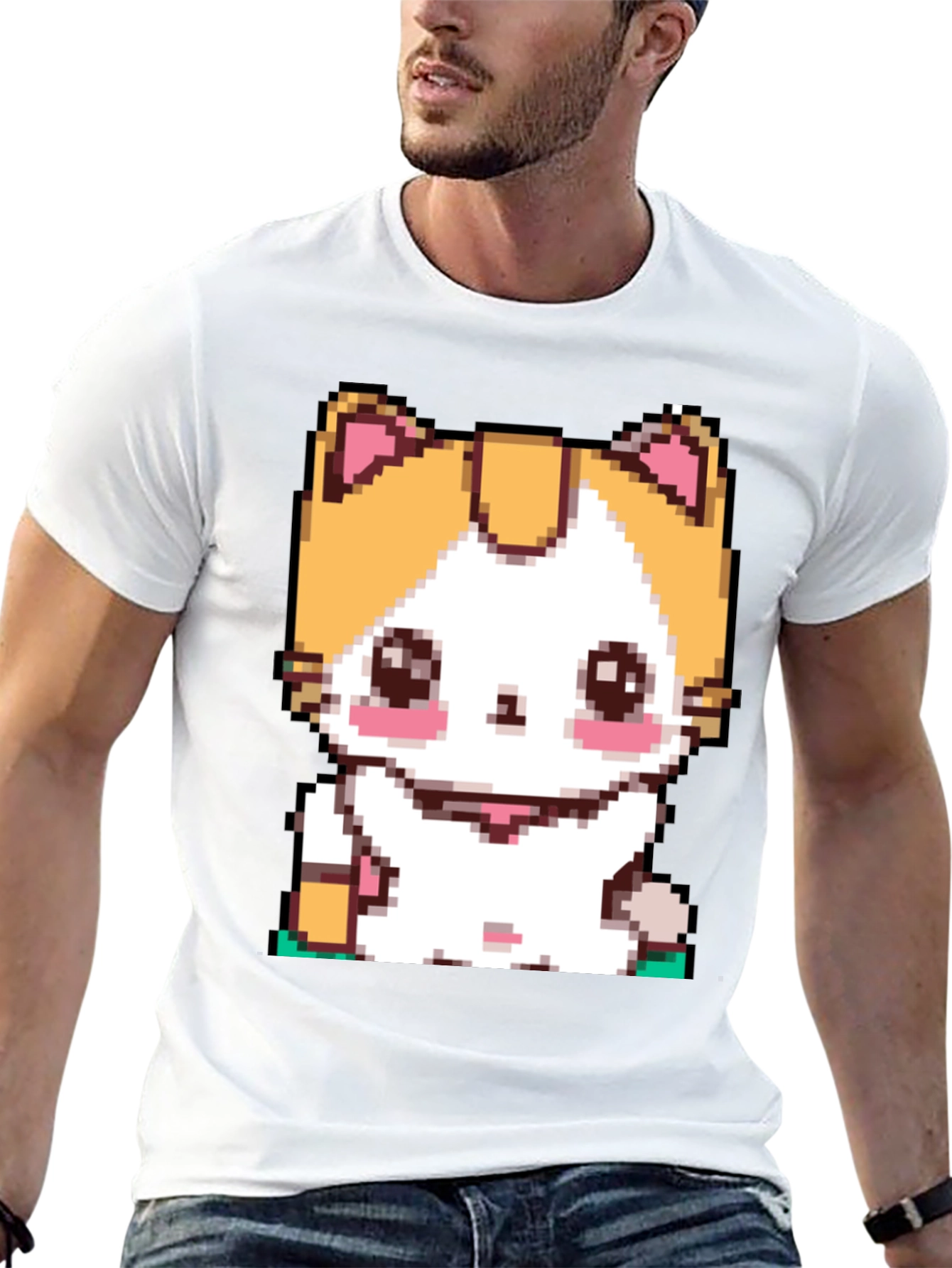 Pixel Cat T-Shirt - Cute Anime Kitten Design