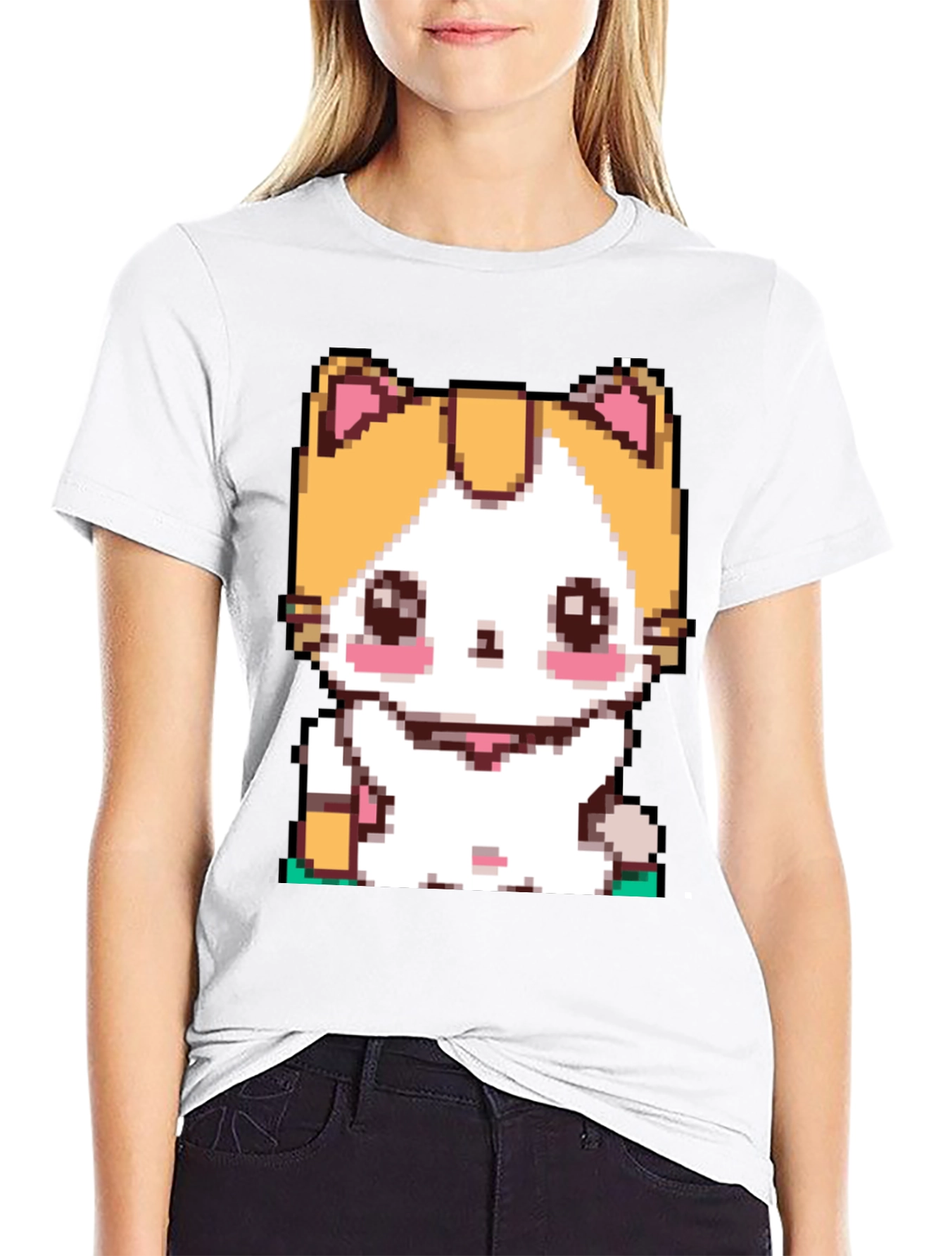 Pixel Cat T-Shirt - Cute Anime Kitten Design