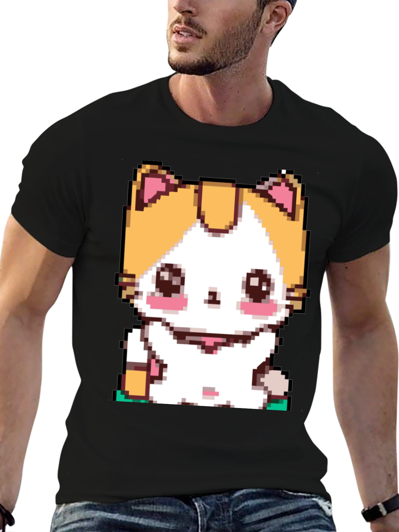 Pixel Cat T-Shirt - Cute Anime Kitten Design