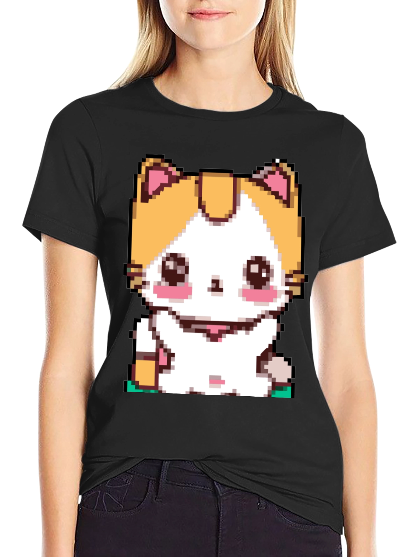 Pixel Cat T-Shirt - Cute Anime Kitten Design