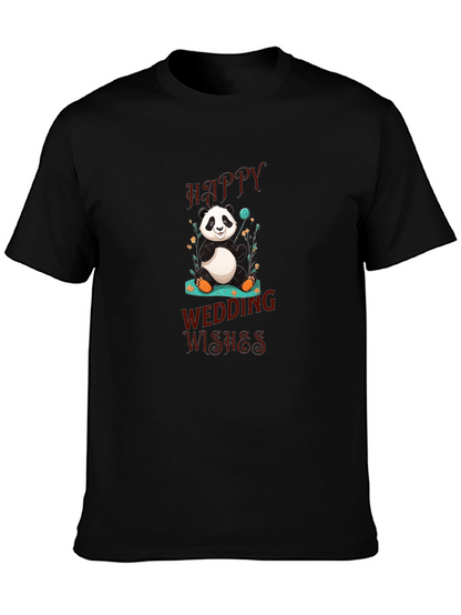 Panda Happy Wedding Wishes Black T-Shirt