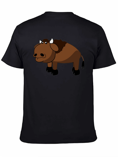 Cartoon Buffalo Graphic Black T-Shirt