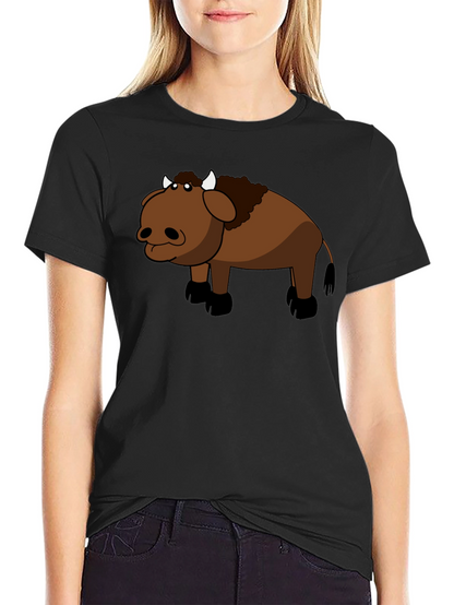 Cartoon Buffalo Graphic Black T-Shirt