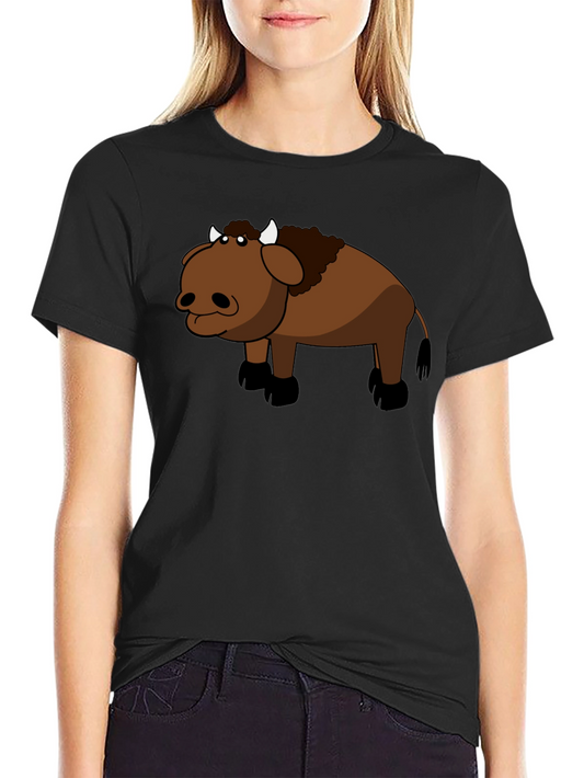 Cartoon Buffalo Graphic Black T-Shirt