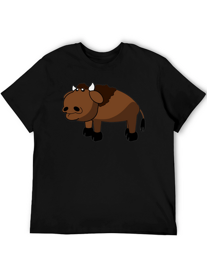 Cartoon Buffalo Graphic Black T-Shirt