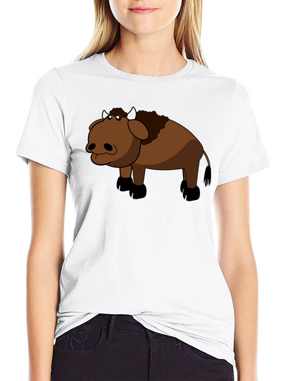 Cartoon Buffalo Graphic Black T-Shirt