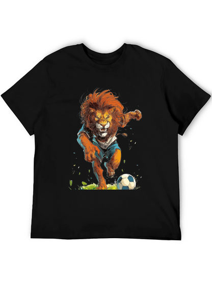 Lion Soccer T-Shirt - Black Graphic Tee