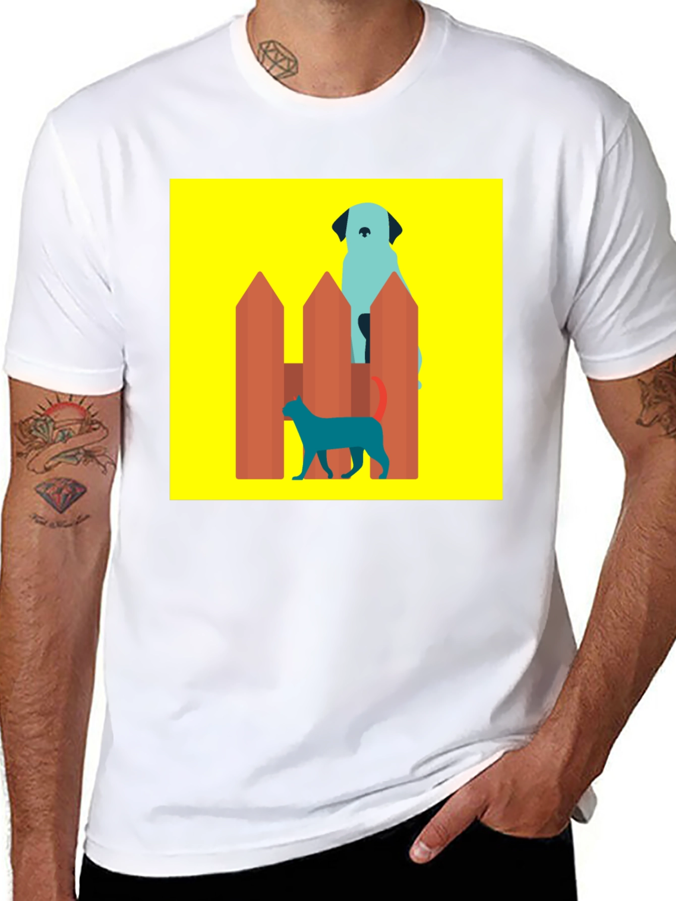 Dog and Cat Behind Fence T-Shirt