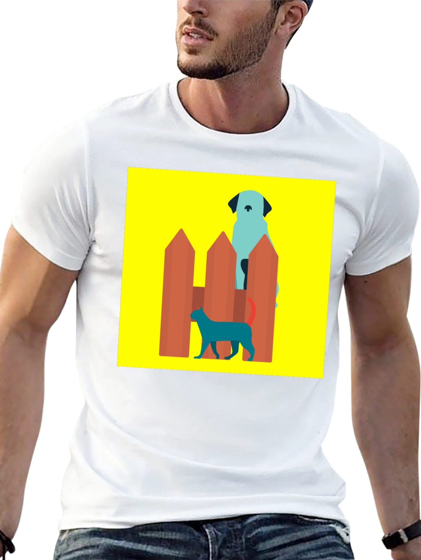 Dog and Cat Behind Fence T-Shirt