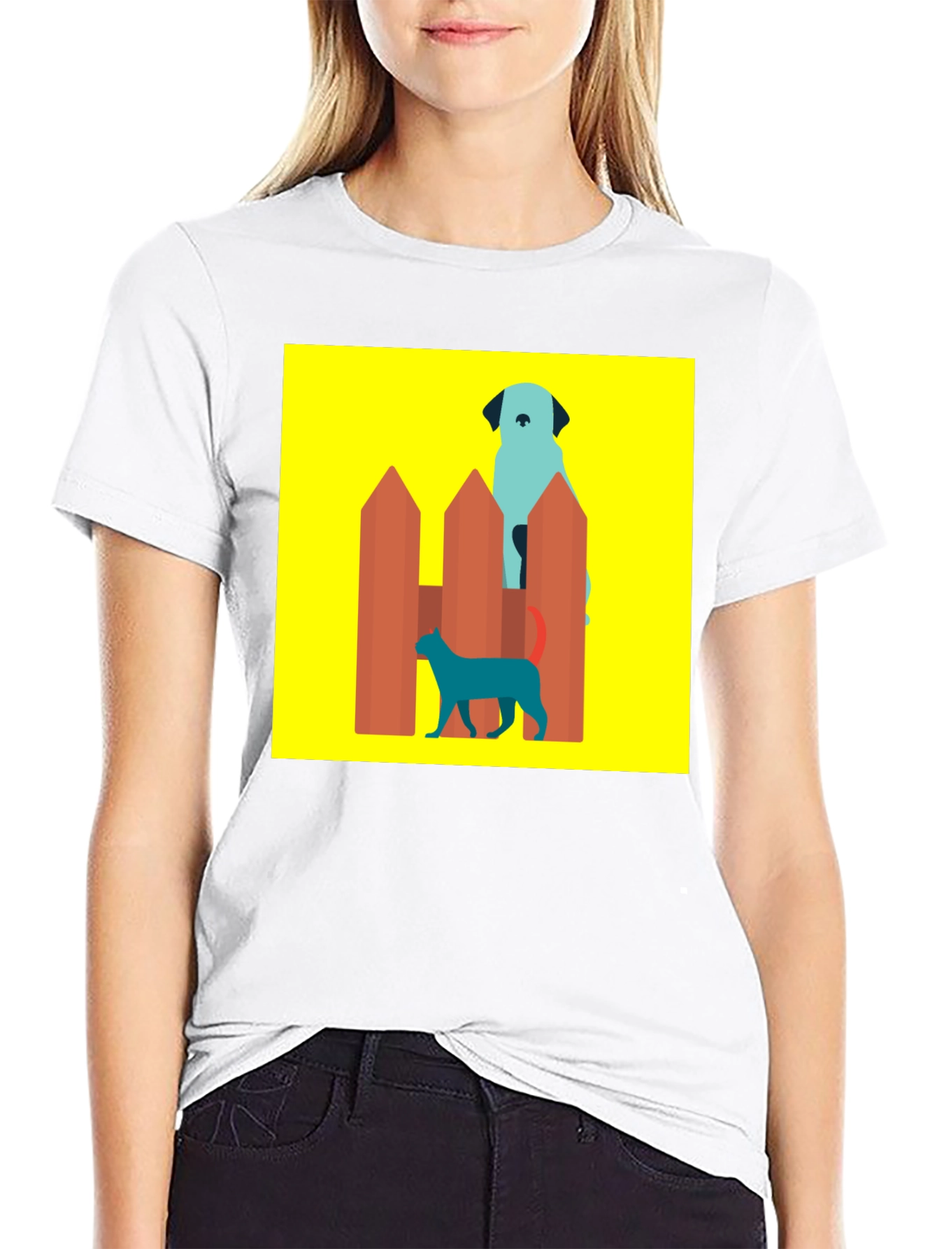 Dog and Cat Behind Fence T-Shirt