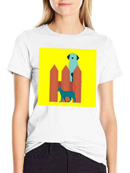 Dog and Cat Behind Fence T-Shirt