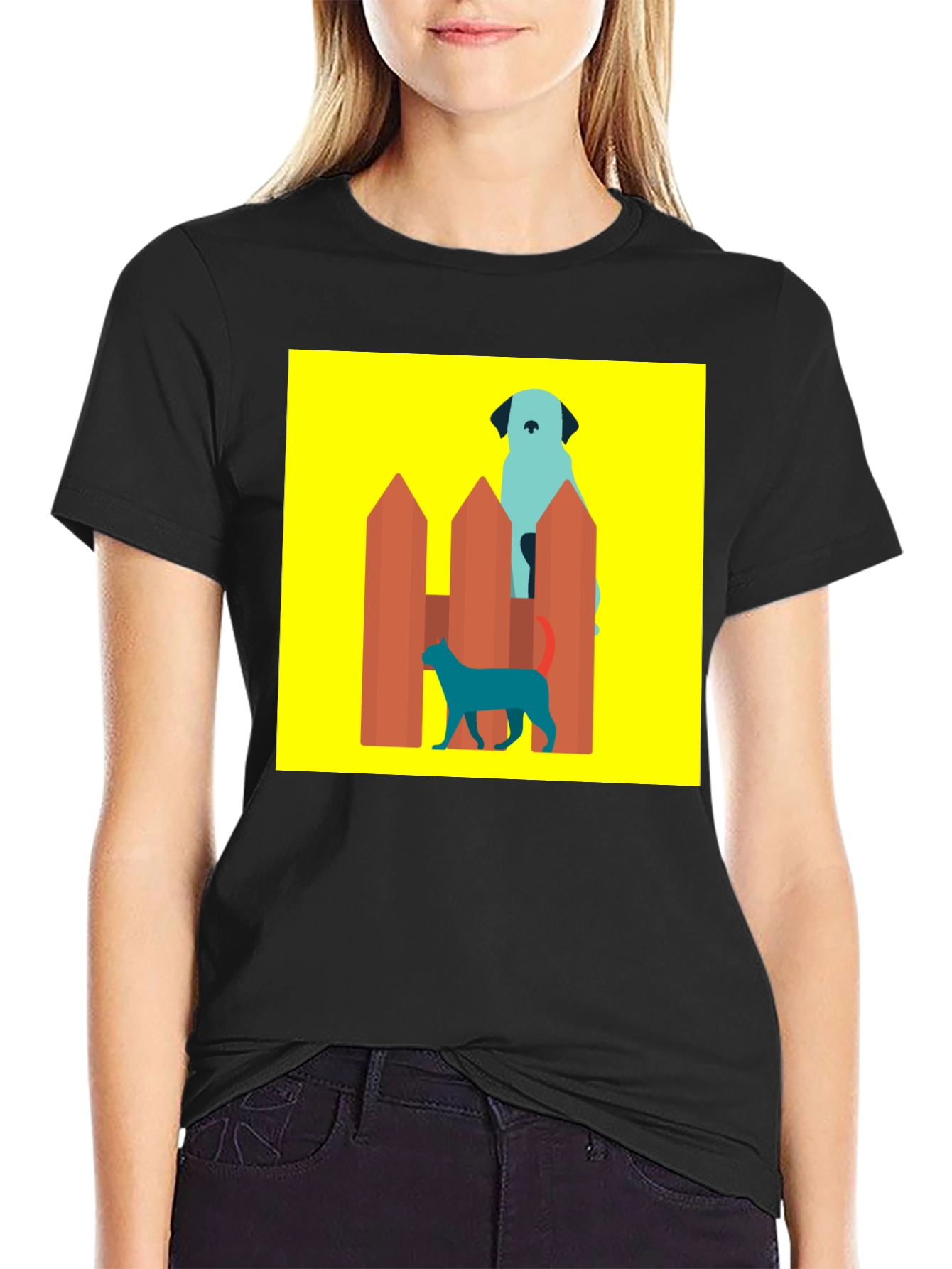 Dog and Cat Behind Fence T-Shirt