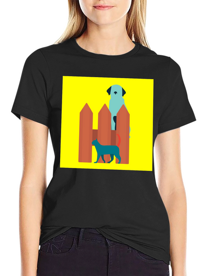 Dog and Cat Behind Fence T-Shirt