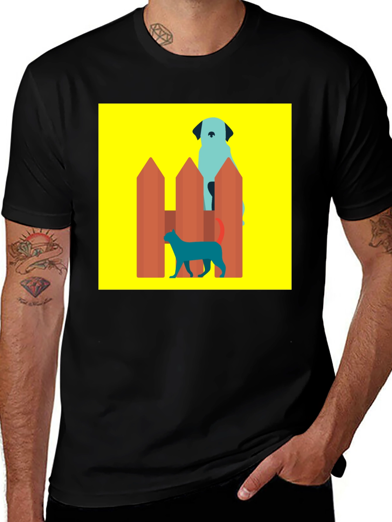 Dog and Cat Behind Fence T-Shirt