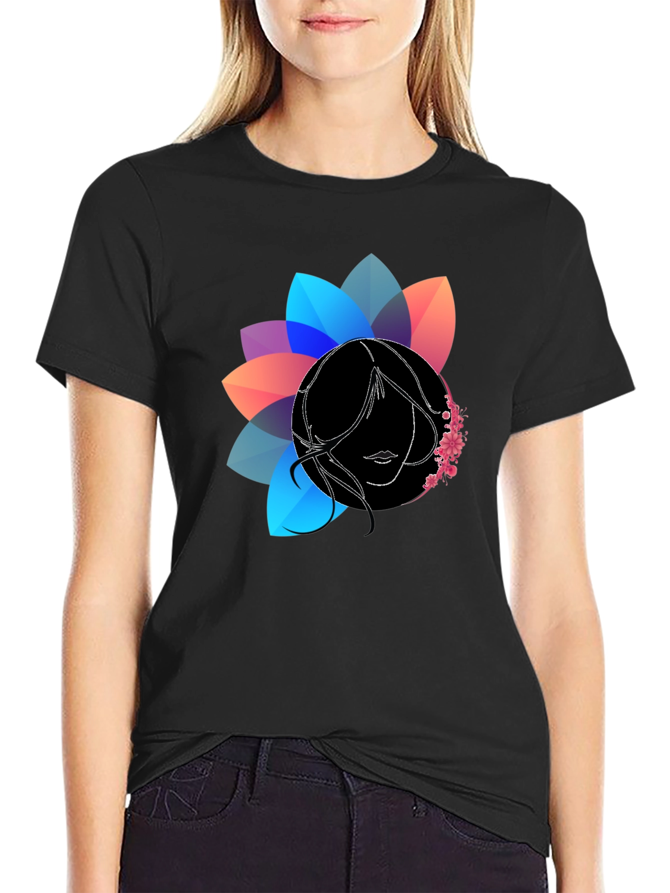 Floral Silhouette Graphic Black T-Shirt