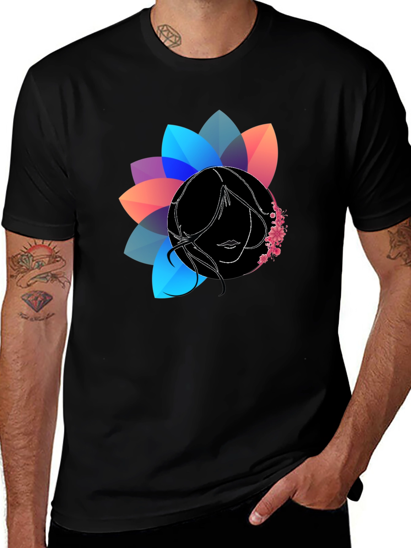 Floral Silhouette Graphic Black T-Shirt
