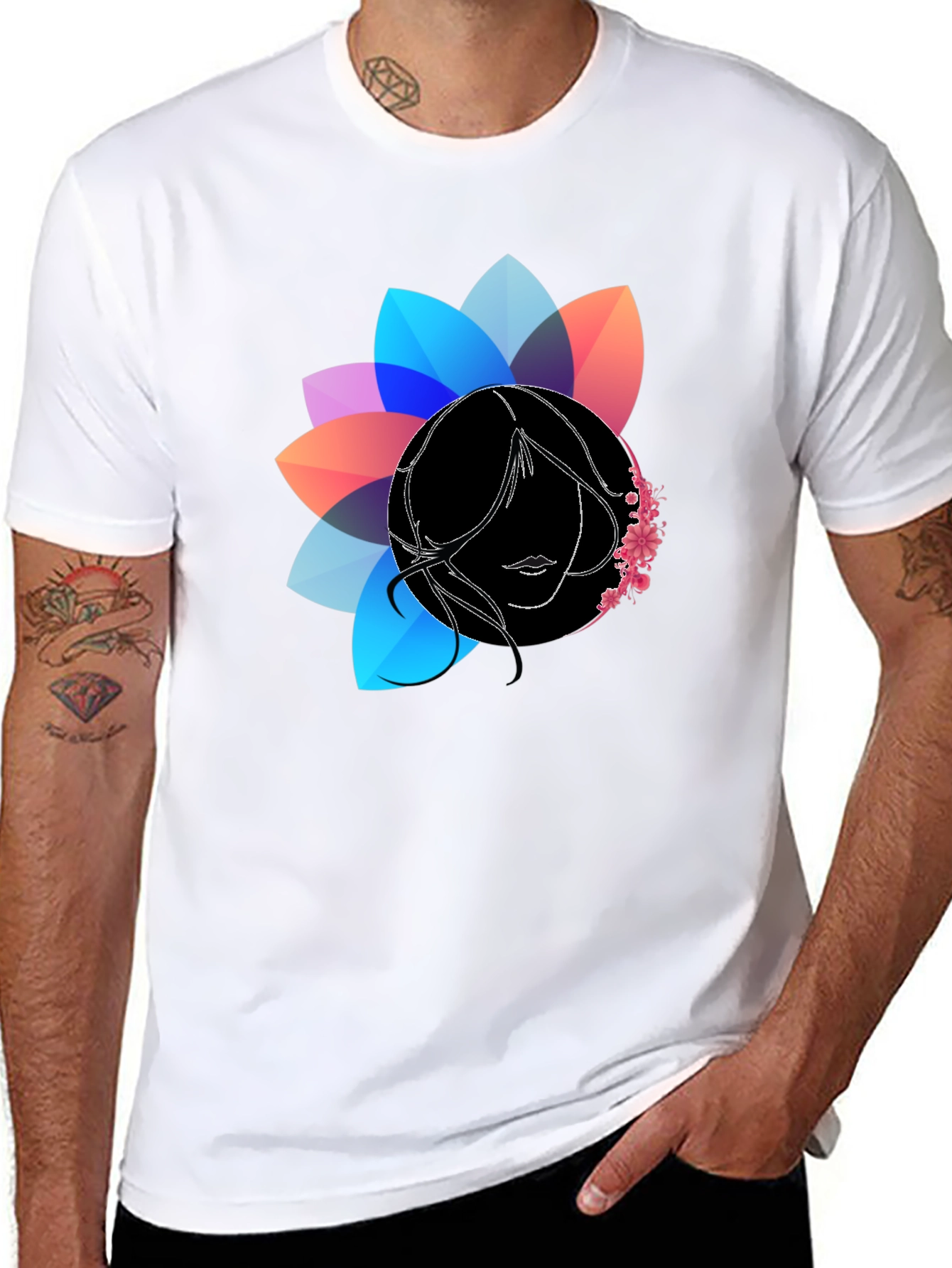 Floral Silhouette Graphic Black T-Shirt