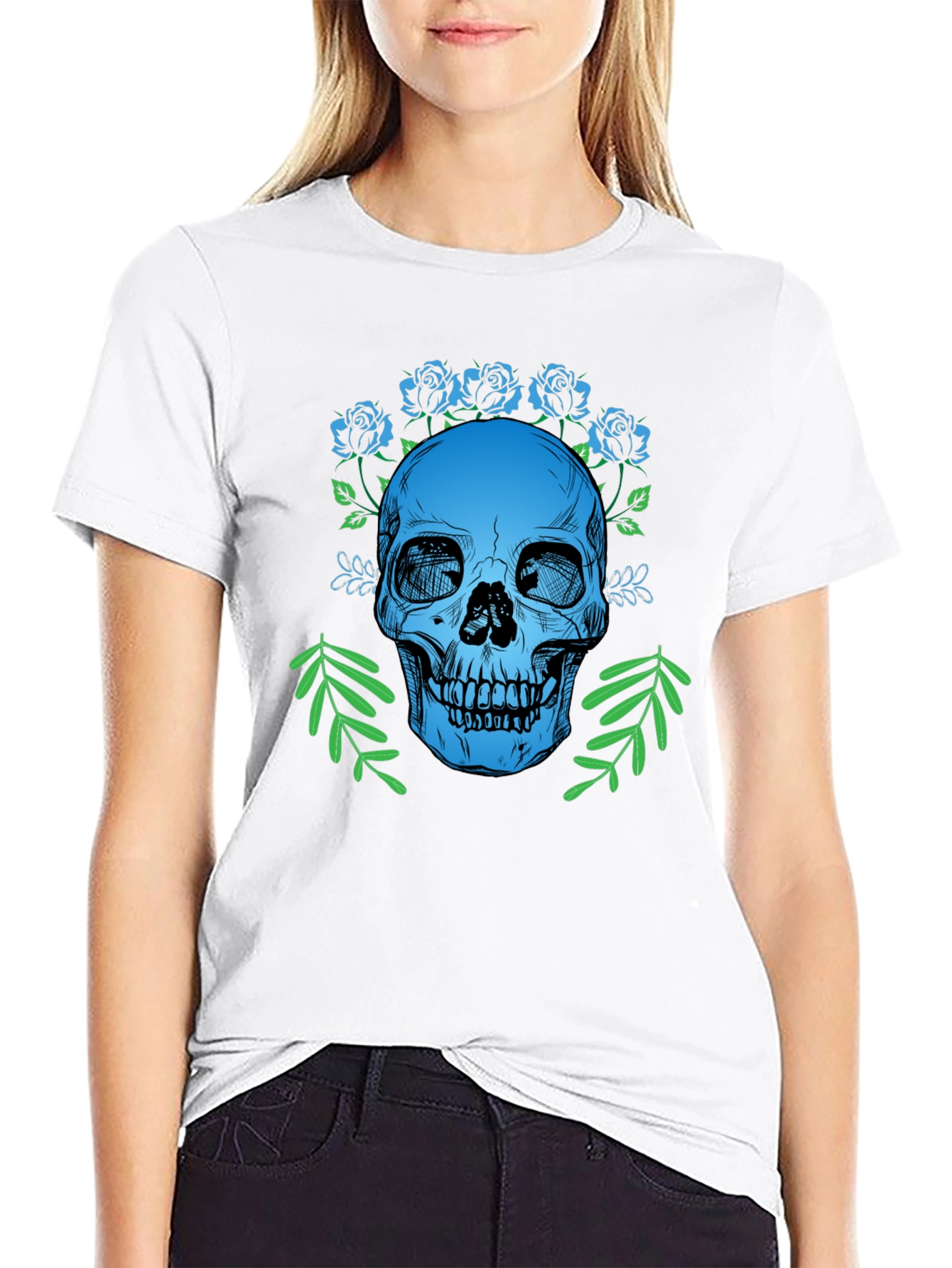 Skull & Roses Graphic T-Shirt - Gothic Style Tee