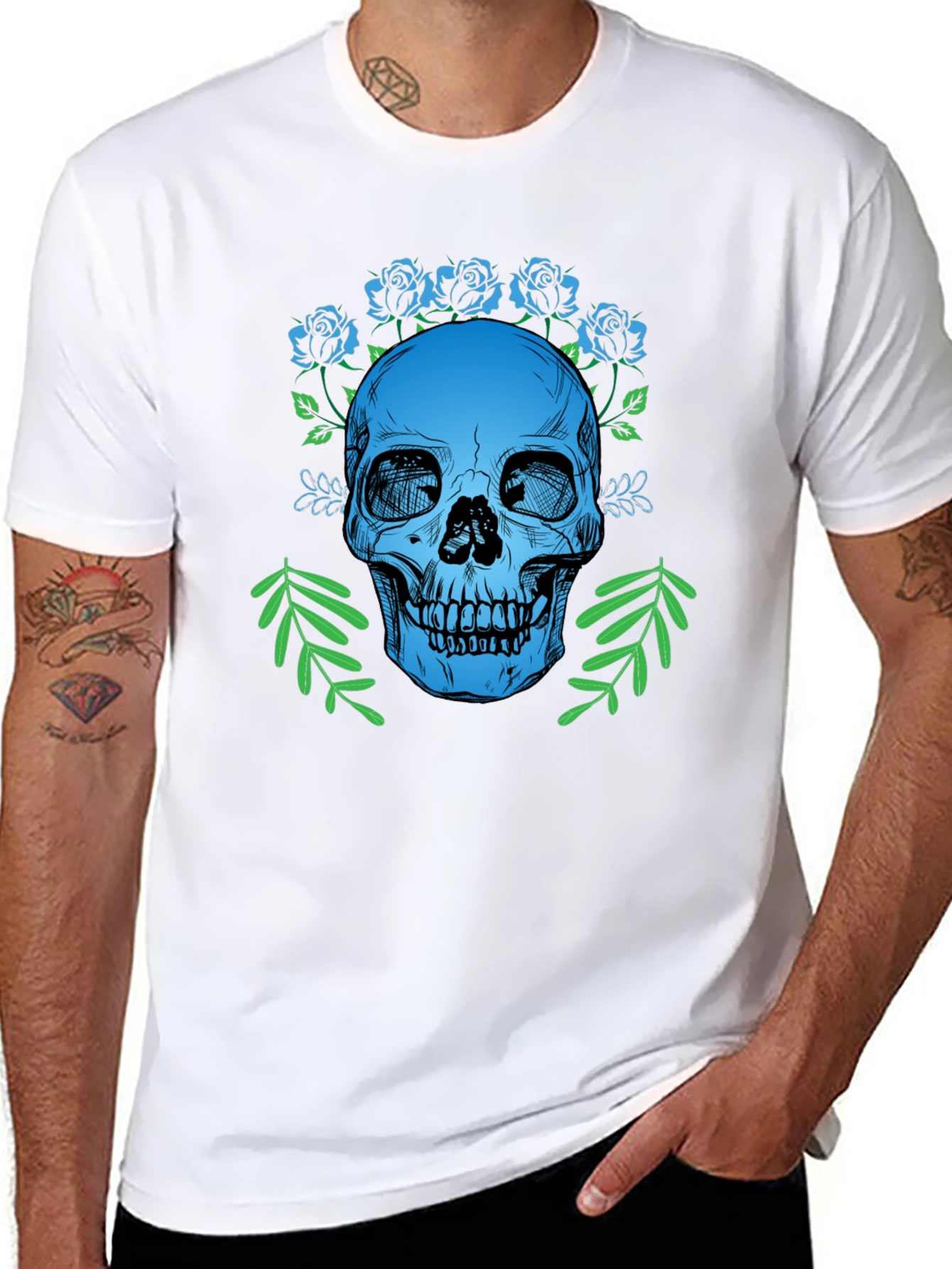 Skull & Roses Graphic T-Shirt - Gothic Style Tee