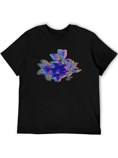 Vaporwave Floral Glitch Graphic Tee - Black