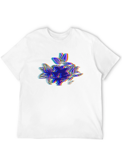 Vaporwave Floral Glitch Graphic Tee - Black