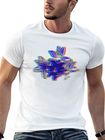 Vaporwave Floral Glitch Graphic Tee - Black