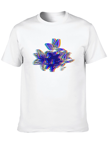 Vaporwave Floral Glitch Graphic Tee - Black