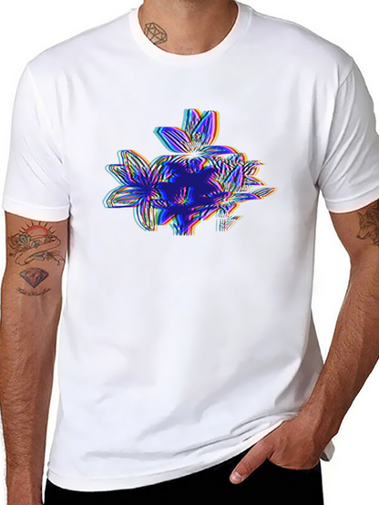 Vaporwave Floral Glitch Graphic Tee - Black