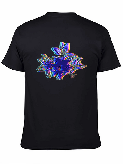 Vaporwave Floral Glitch Graphic Tee - Black