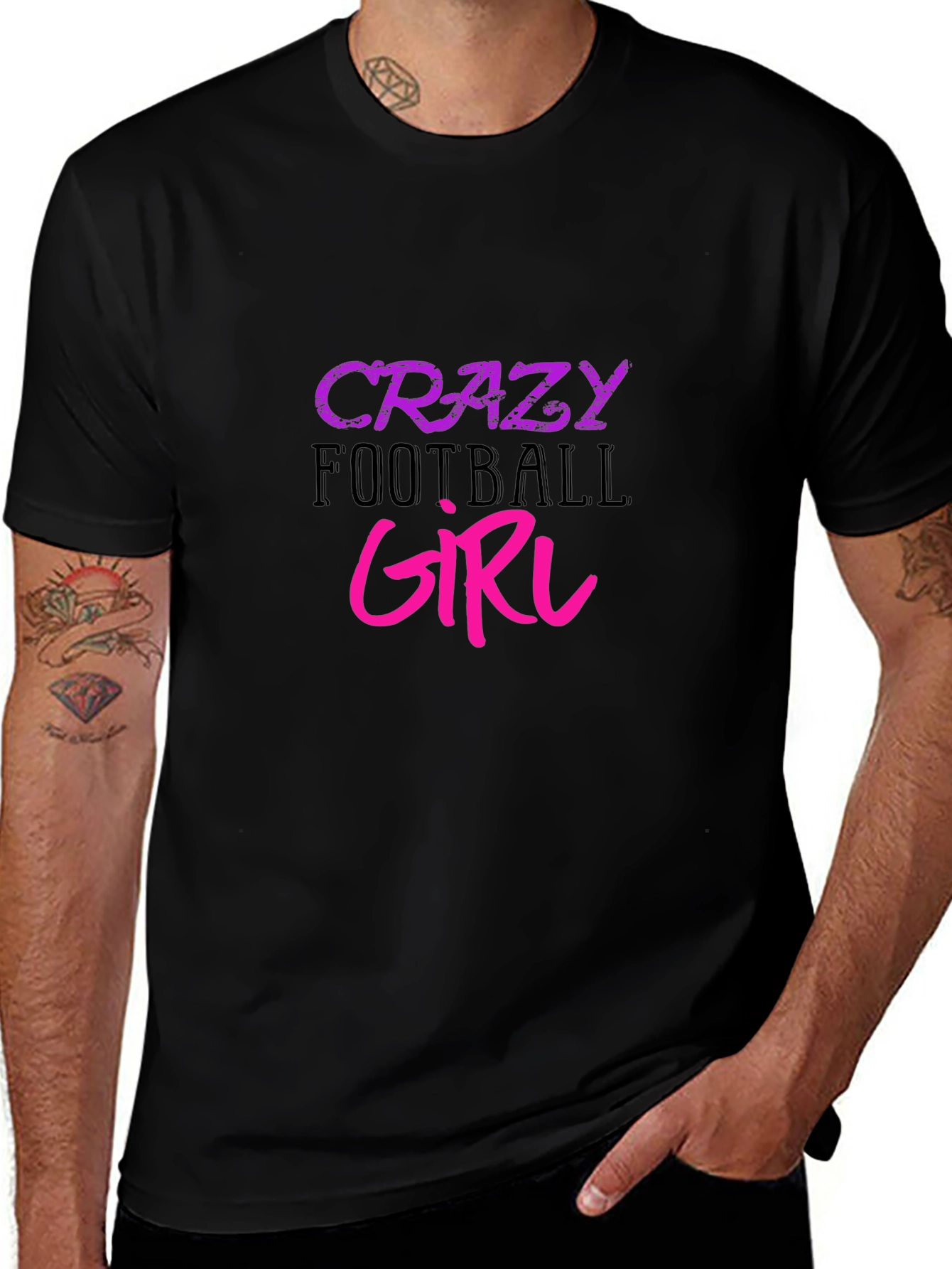 Crazy Football Girl Graphic Tee - Black Cotton T-Shirt