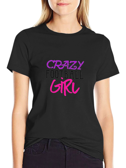Crazy Football Girl Graphic Tee - Black Cotton T-Shirt
