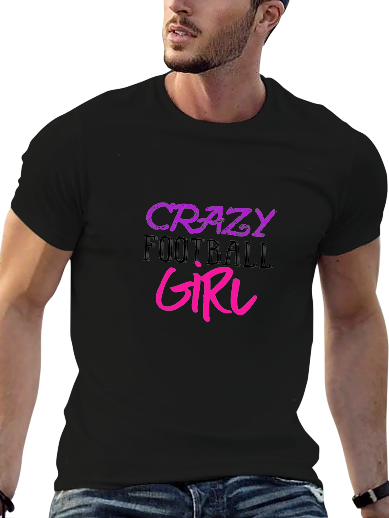 Crazy Football Girl Graphic Tee - Black Cotton T-Shirt