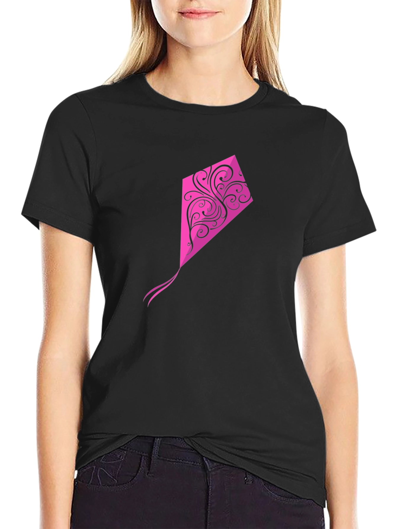 Black Tee with Pink Kite Graphic