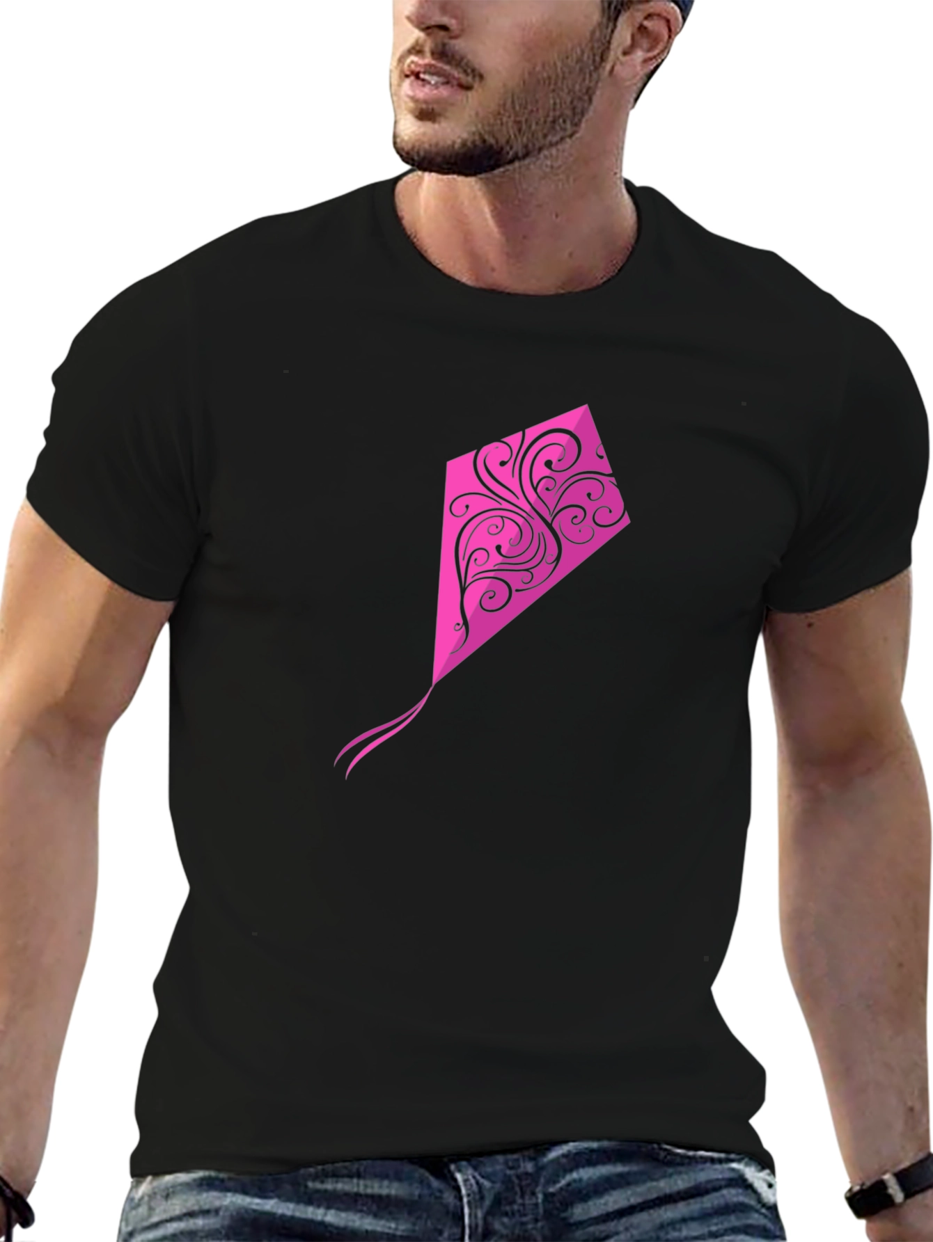 Black Tee with Pink Kite Graphic