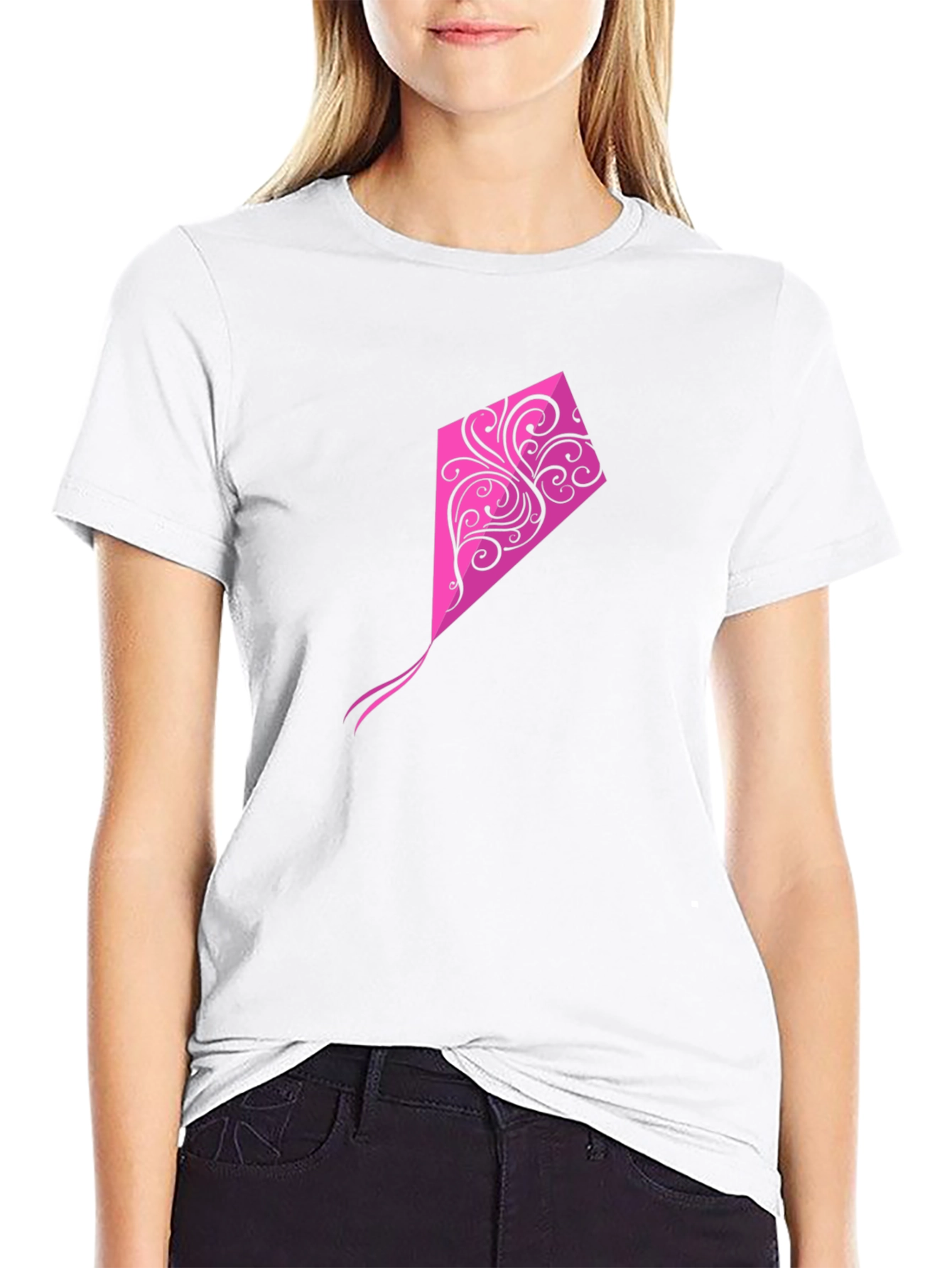 Black Tee with Pink Kite Graphic