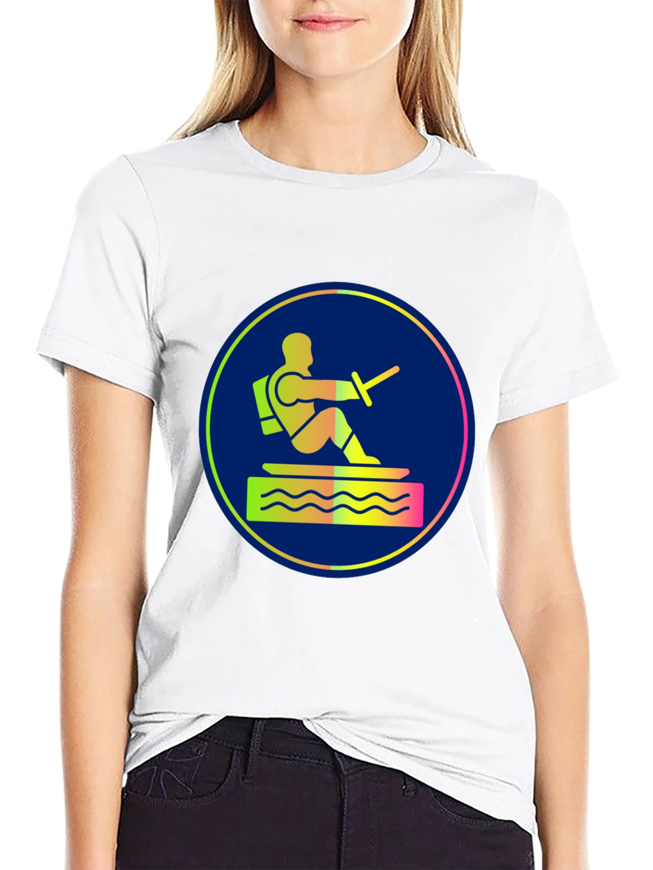 Water Ski Diver Graphic Tee - Black Cotton