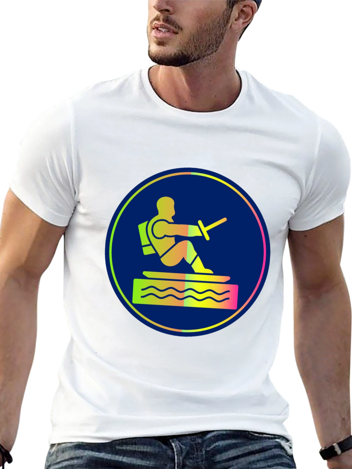 Water Ski Diver Graphic Tee - Black Cotton