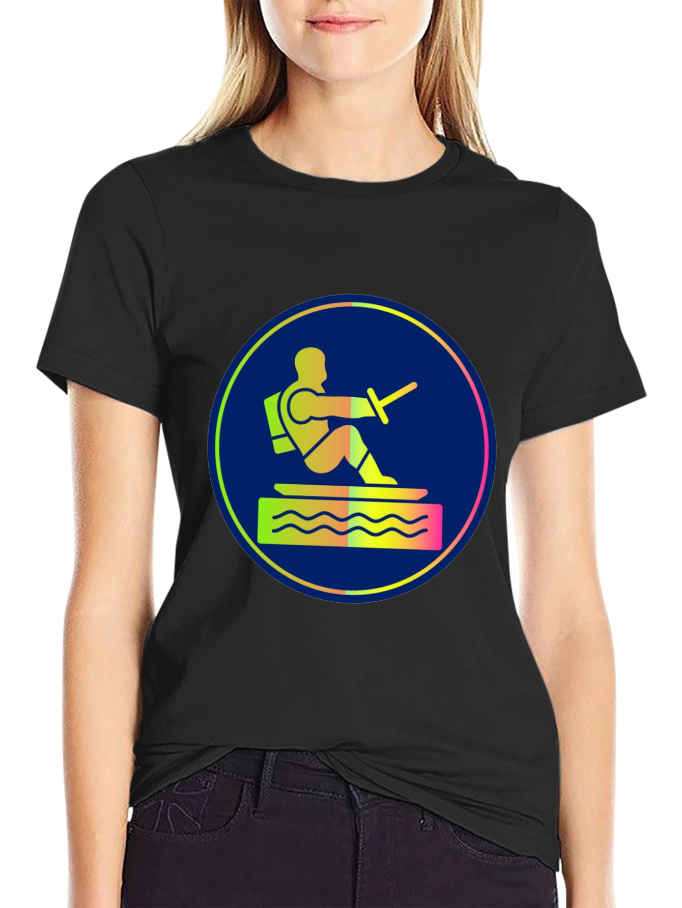 Water Ski Diver Graphic Tee - Black Cotton