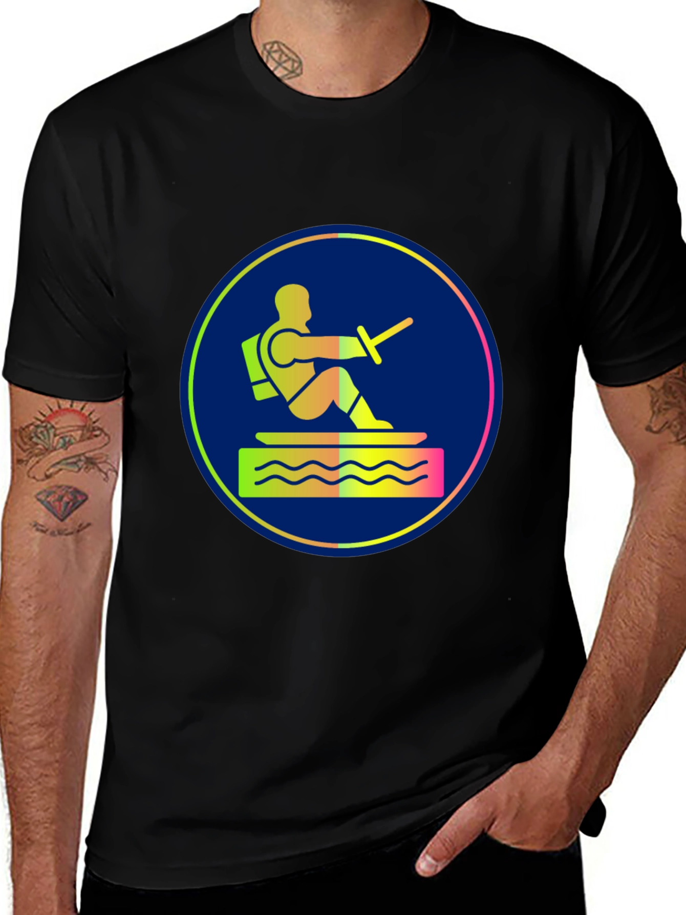 Water Ski Diver Graphic Tee - Black Cotton