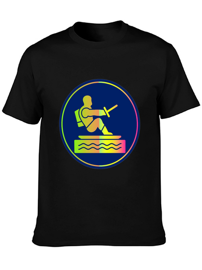 Water Ski Diver Graphic Tee - Black Cotton