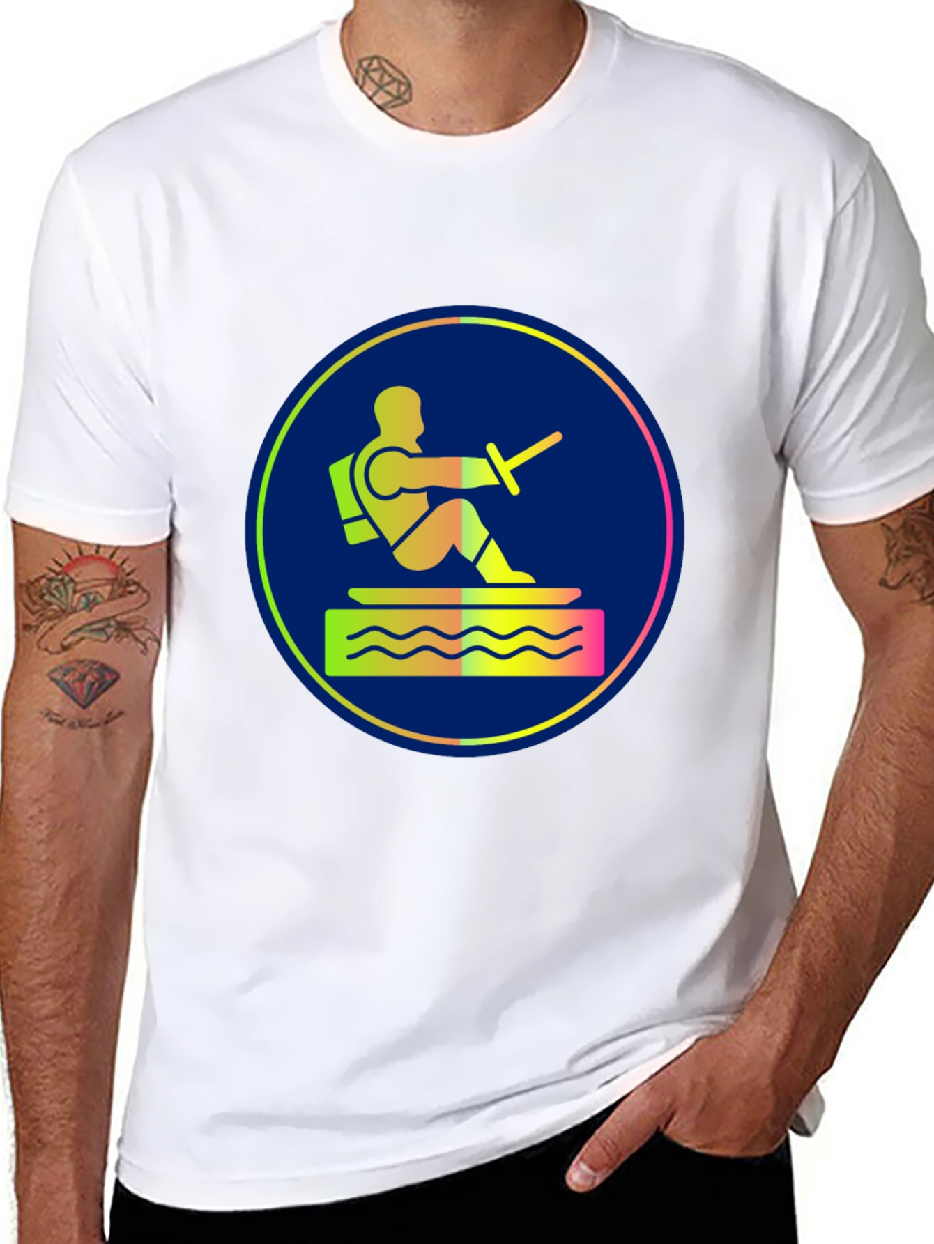 Water Ski Diver Graphic Tee - Black Cotton