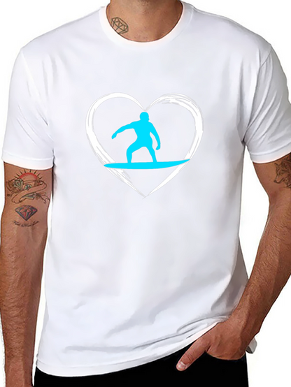 Surfer Heart Graphic Tee - Black Cotton Casual T-Shirt