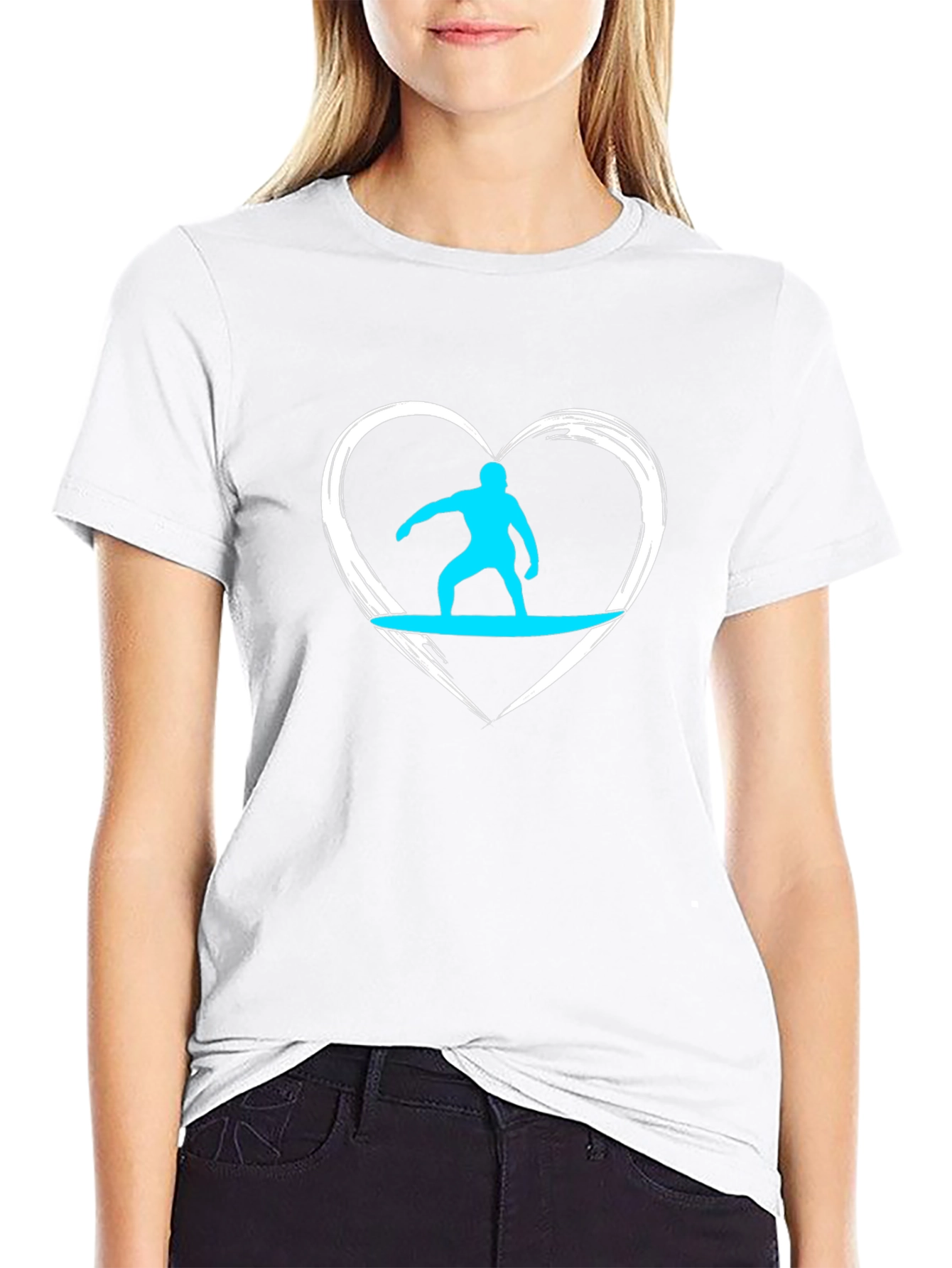 Surfer Heart Graphic Tee - Black Cotton Casual T-Shirt