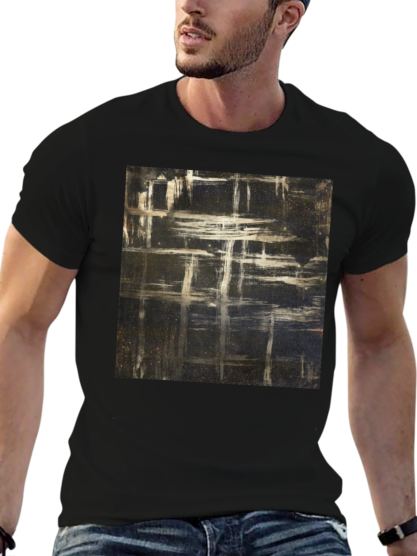 Abstract Grid Graphic T-Shirt - Black