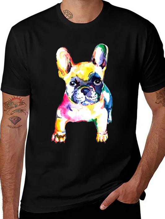 Watercolor French Bulldog Graphic Tee - Black Cotton