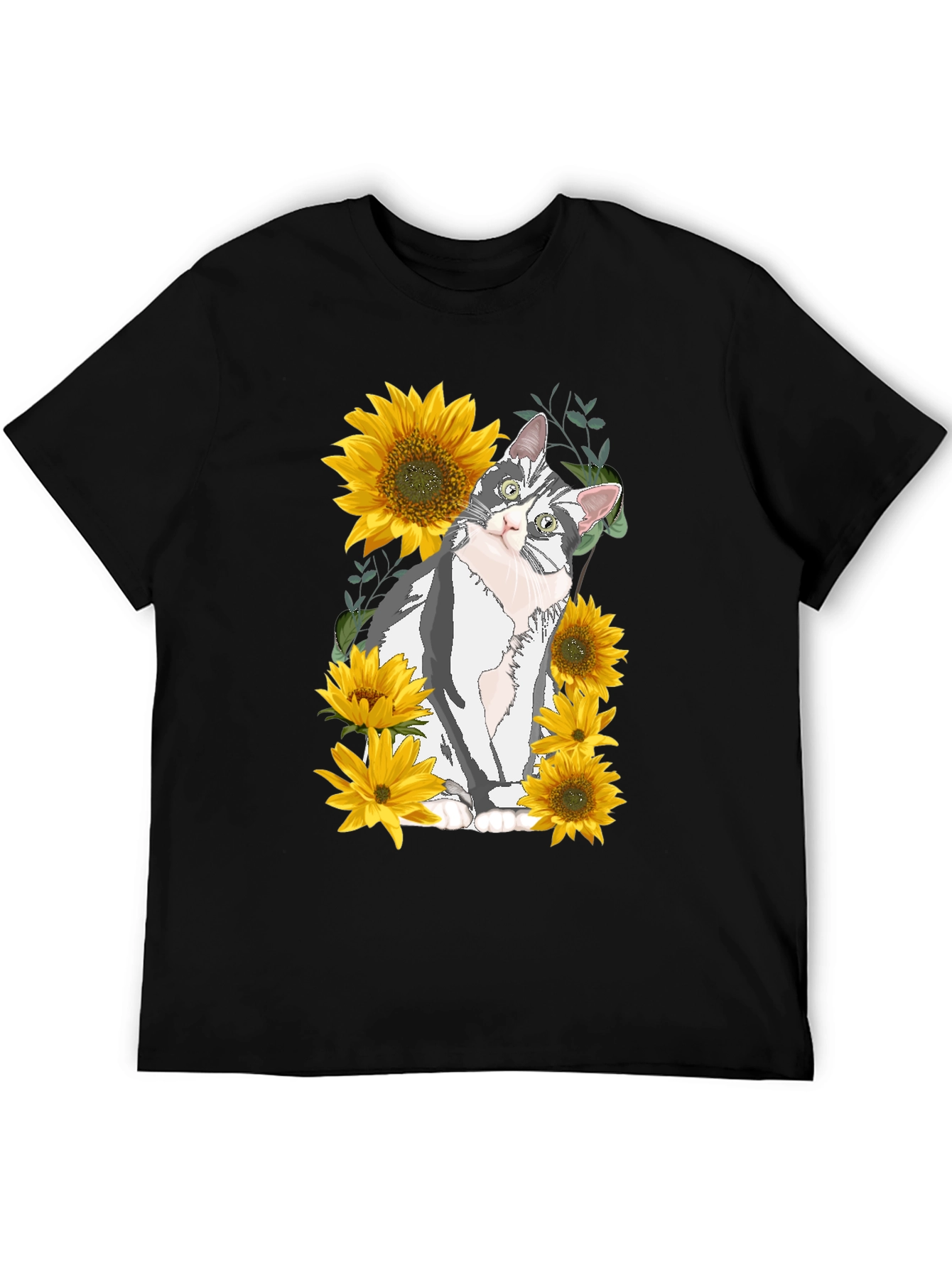 Cat & Sunflower Graphic Print T-Shirt