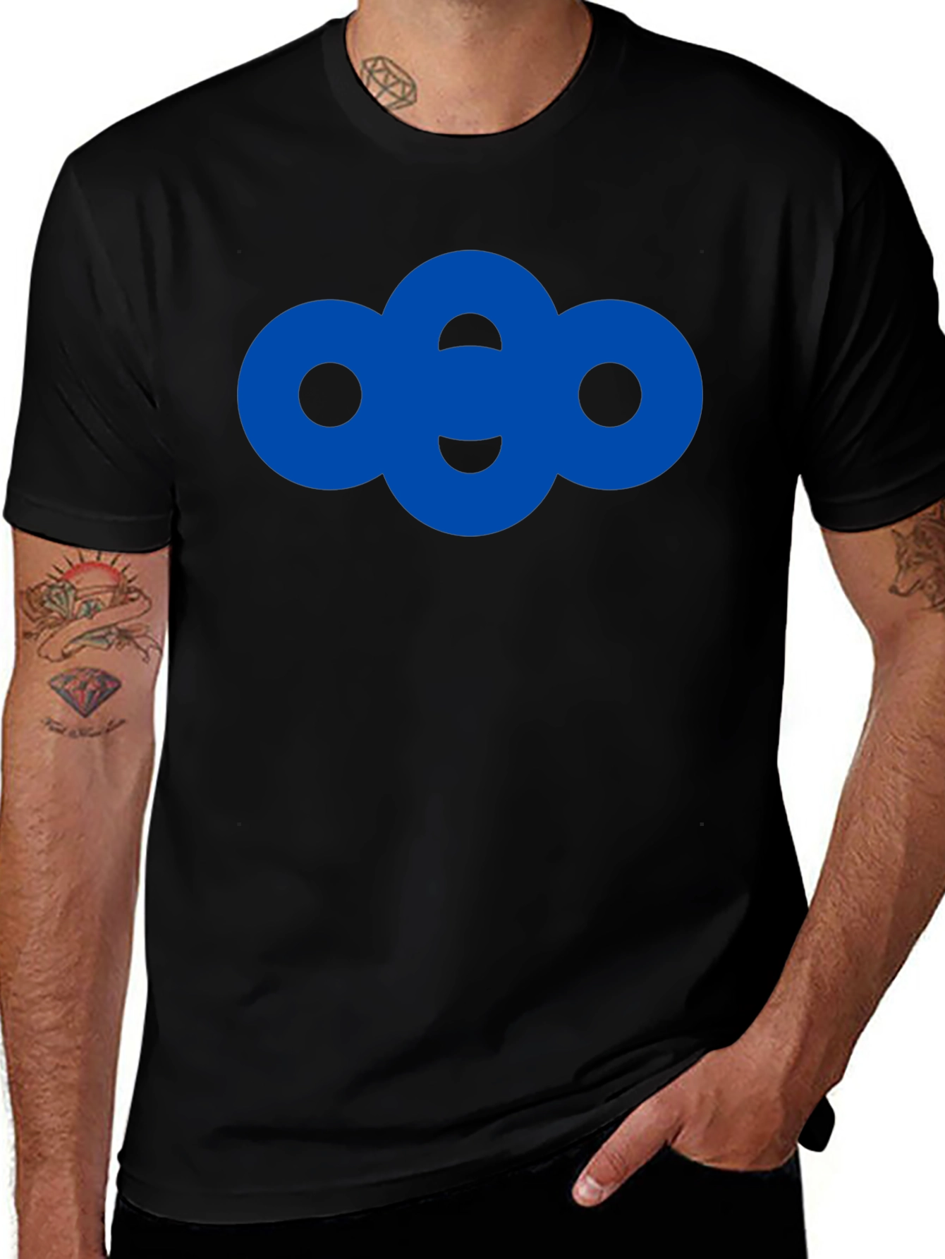 Modern Blue Circle Graphic Black T-Shirt