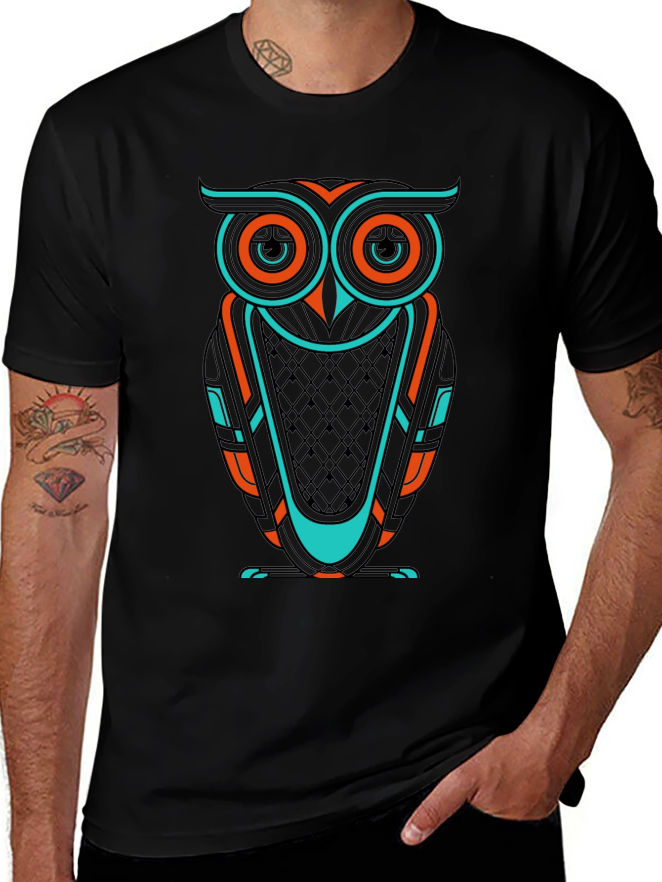 Cool Owl Graphic Print Mens Black T-Shirt