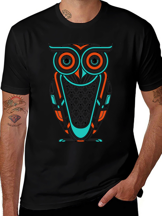 Cool Owl Graphic Print Mens Black T-Shirt