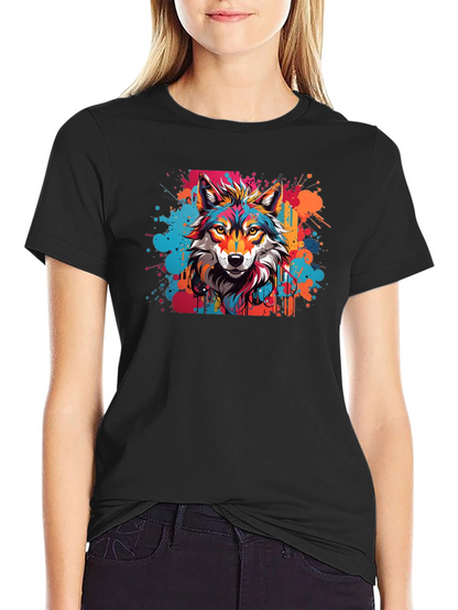 Vibrant Wolf Graphic Tee - Artistic Design